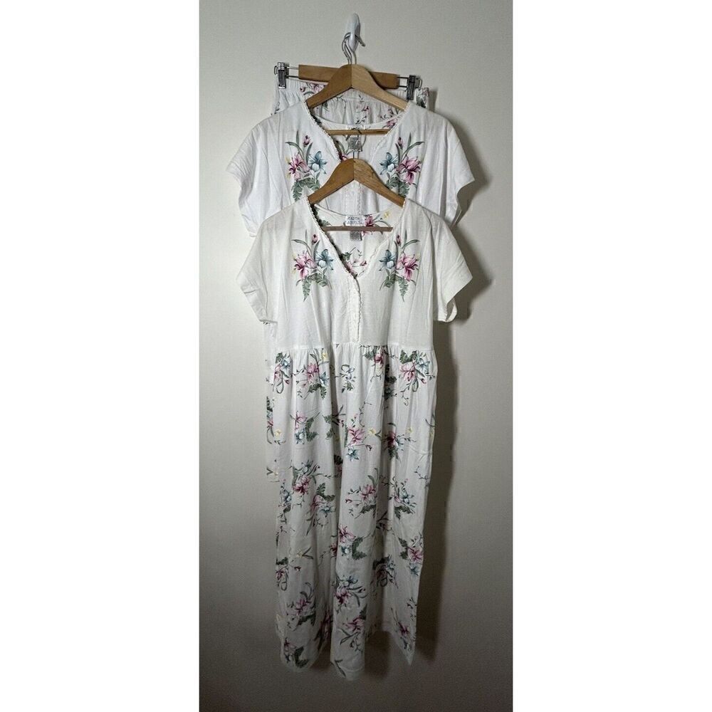 Earth Angels 3 Piece Set Floral Nightgown, Top, Pants Vintage Size Medium 12/14
